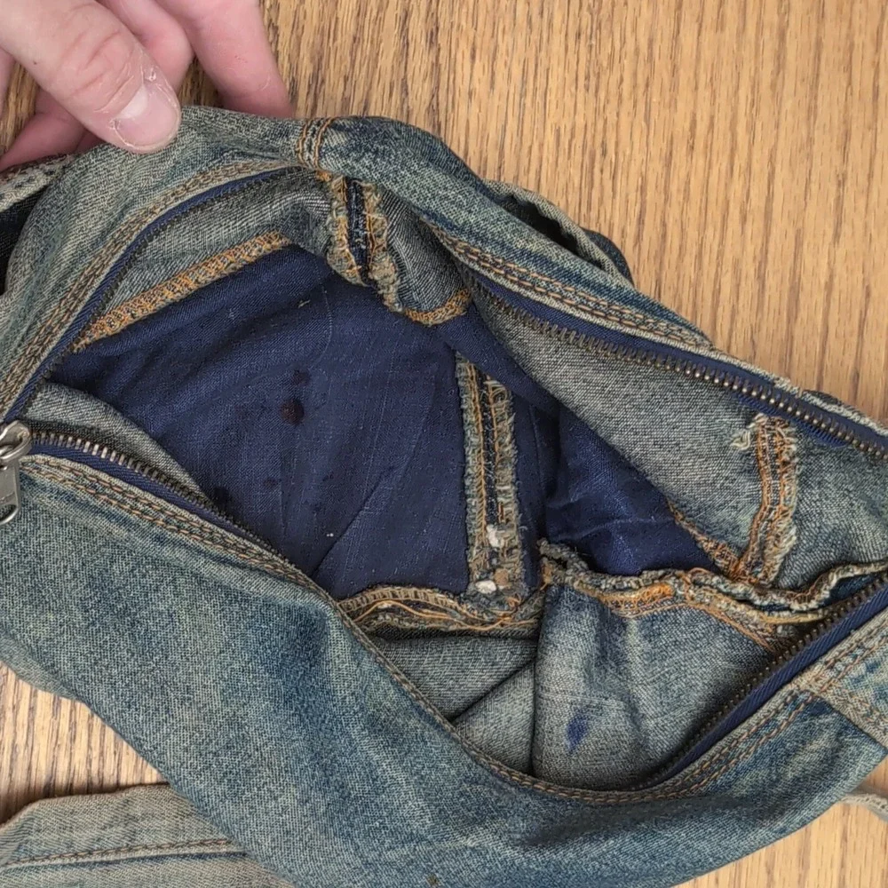 Vintage Denim Crescent Shoulder Bag Purse Blue Women's Handbag Distressed